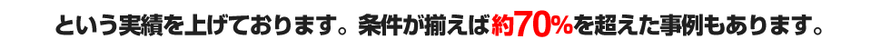 という実績を上げております。条件が揃えば約70%を超えた事例もあります。